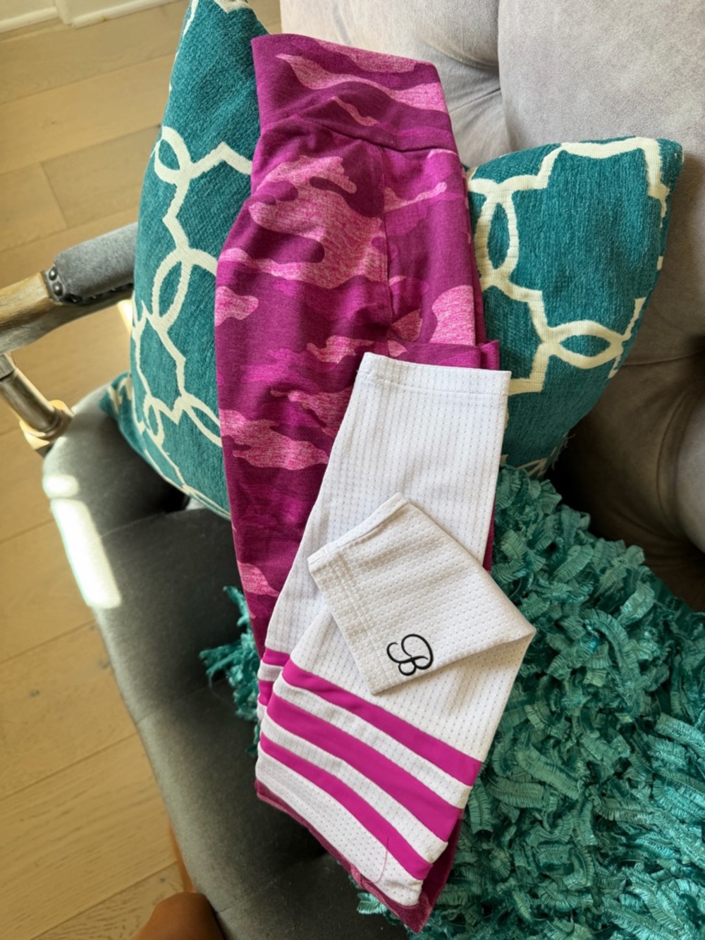 Bombshell Sportswear Pink Camo Leggings with White & Hot Pink Stripe